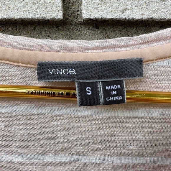 Vince Short Sleeve Scoop Neck Stripe Linen Tee - Picture 4 of 12